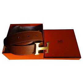 Hermès H buckle leather belt Caramel
