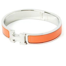 Hermès-CLIC H END GM SILVER TANGERINE-Silvery,Orange