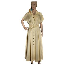 Zapa Langes Leinenkleid Gelb Gelb