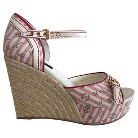 Louis Vuitton Mini Lin Croisette - Monogramm-Keilsandale Rot Beige