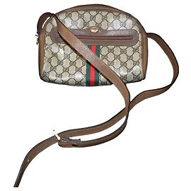 Borsa a tracolla Gucci monogram Ophidia web stripe Castagno