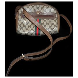 Gucci-Gucci monogram Ophidia web stripe crossbody bag-Chestnut