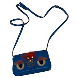 Fendi Banana Clutch Blue Leather Blue