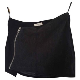 Ba&Sh-Emma black short skirt in velvet and goatskin-Black