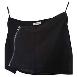 Ba&Sh Shorts neri Emma in velluto e pelle di capra Nero