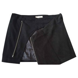 Ba&Sh-Emma shorts negros en terciopelo y piel de cabra-Negro