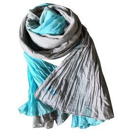 Ikks-IKKS scarf cotton crinkle neckline NEW-Grey,Turquoise