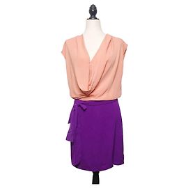 Diane Von Furstenberg Vestido de seda DvF Reara colourblock Roxo Pescaria