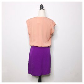 Diane Von Furstenberg-DvF Reara colourblock vestido de seda-Púrpura,Melocotón