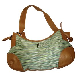 Missoni-Missoni leather and canvas bag-Brown,Green