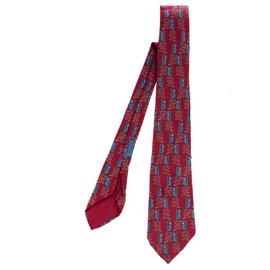 Hermès-Hermès printed silk tie, motive: "Panda" in very good condition!-White,Red,Blue