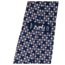 Hermès-Corbata Hermès en seda estampada azul marino., ¡en muy buen estado!-Azul marino