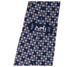 Hermès-Hermès tie in navy blue printed silk, In very good shape!-Navy blue