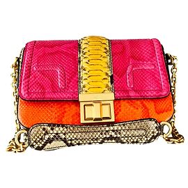 Borsa a tracolla MCM in pelle di serpente rosa e multicolore Rosa Multicolore Arancione