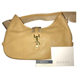 Gucci-Gucci Jackie Umhängetasche aus perforiertem Leder-Beige