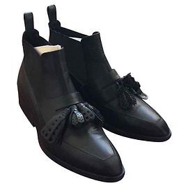 Robert Clergerie Xoda Black Leather Ankle Boots Black