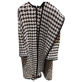 Carolina Herrera Long Wool Coat with Scarf Black White Black White