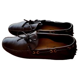 Car Shoes Couro de grão marrom escuro clássico Castanho escuro