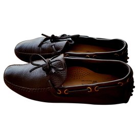 Car Shoes-Klassisches dunkelbraunes genarbtes Leder-Dunkelbraun