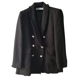 Zara curly tweeed jacket Black