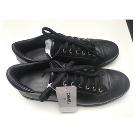 Chanel-CHANEL BASKETS MEN IN LEATHER CALF SIZE 41 . NEW & NEVER USED !!!-Black