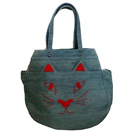 Bolsa tote Charlotte Olympia Kitty em denim azul claro Azul claro