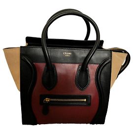 Borsa Céline Luggage tricolore pelle blu navy bordeaux e scamosciata beige Multicolore