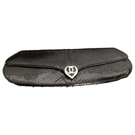 Chanel XL Clutch Schwarzes Pythonlack Schwarz