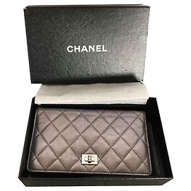 Chanel 2.55 quilted leather wallet grey Grey