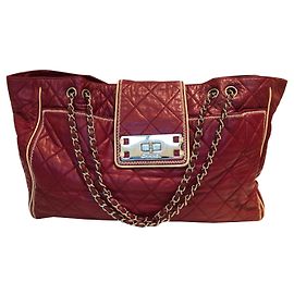Chanel East West Cabas XL en cuir rouge Bordeaux