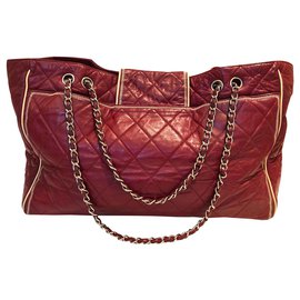 Chanel-East West Tote-Dark red