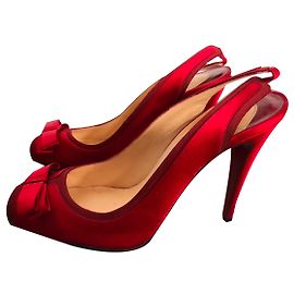 Christian Louboutin Red Satin Knot Pumps 120cm Red