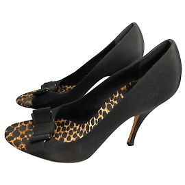 Dolce & Gabbana Escapins Black Cloth Open Toe Heels Black