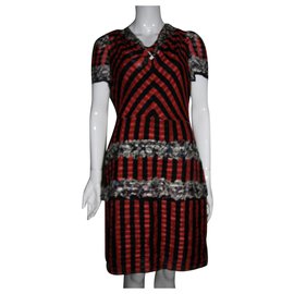 Anna Sui-Vestido raro de la vendimia-Negro,Roja
