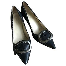 Prada Black Leather Pumps 9 cm Heel Black