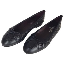 Chanel-CHANEL BALLERINES BALLERINE BALLET FLATS QUILTED WITH BOX-Noir