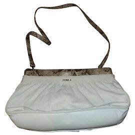 Furla Handtasche mit Schlangenlederbesatz Weiß Taupe
