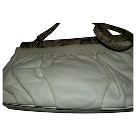Furla-Handtasche mit Schlangenlederbesatz-Weiß,Taupe