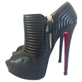Christian Louboutin Black Leather Futura Platform Ankle Boots Black