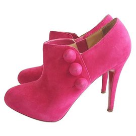 Christian Louboutin-Christian Louboutin Pink Fushcia C'est Moi Suede Leather Platform Ankle Boots-Pink