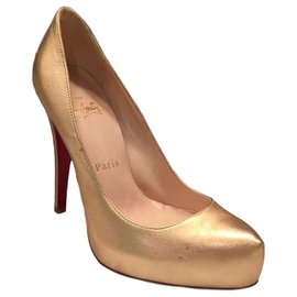 Christian Louboutin-Christian Louboutin Rolando Gold Metallic Nappa Leather Platform Pumps.-Golden