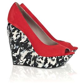 Raphael Young red suede pumps with marbled heels Red