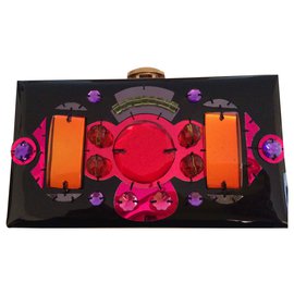 Yves Saint Laurent Clutch em Couro Envernizado e Strass Multicor Multicor