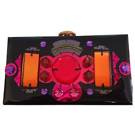 Yves Saint Laurent Pochette Cuir Vernis Strass Multicolore Multicolore