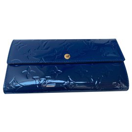 Louis Vuitton-Monograma Vernet SARAH Carteira Verni Azul M61227-Azul
