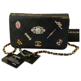 Chanel-w / tags, cartes,sac à rabat pour collectionneurs-Noir