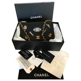 Chanel-w / tag, carte,Scatola Flap Borsa da collezione-Nero