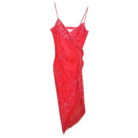 Autre Marque-Bellville Sassoon Lorcan Mullany embelezado vestido frisado-Vermelho