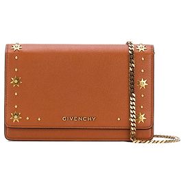 Givenchy Brown Studded Leather Pandora Wallet on Chain Brown