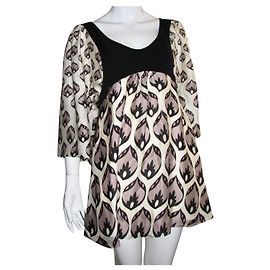 Temperley London Silk Abstract Pattern Dress Black Pink Grey Cream